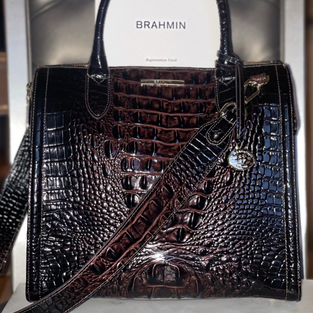 NEW BRAHMIN HAND BAG - CAROLINE COCOA OMBRÉ BROWN/BLACK